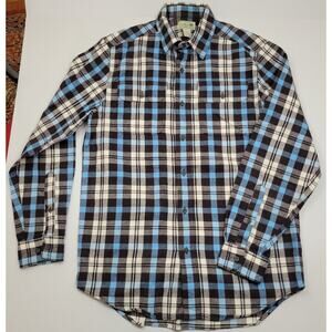 VTG LL Bean Women's Scotch Plaid Flannel Shirt Blue Black White Size S #285285